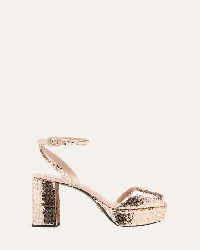 Sequin Ankle-Strap Platform Sandals